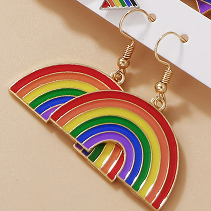 6 Pairs Pendant Earrings Enamel Rainbow Dangle Earrings Set for Women Men Alloy Charms Perfect for Parades Parties Image 8