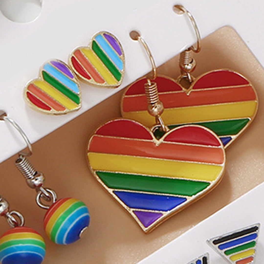 6 Pairs Pendant Earrings Enamel Rainbow Dangle Earrings Set for Women Men Alloy Charms Perfect for Parades Parties Image 9