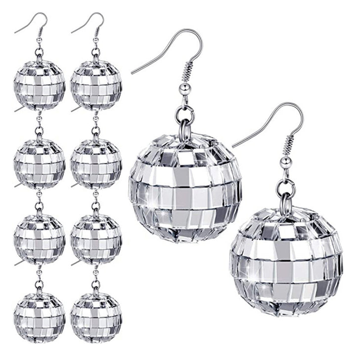 1 Pair Disco Spherical Earrings Retro 1970s European Style Mirror Balls for Women And Girls Fashionable And Chic Image 1