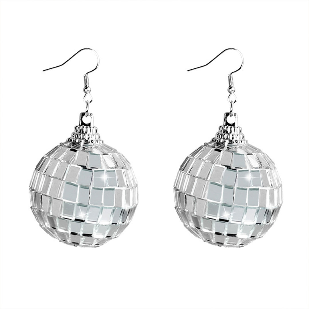 1 Pair Disco Spherical Earrings Retro 1970s European Style Mirror Balls for Women And Girls Fashionable And Chic Image 3