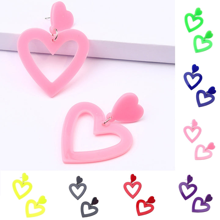1 Pair Stud Earrings Lightweight Heart Acrylic Pendant Earrings Hypoallergenic Colorful Simple for Women Image 1