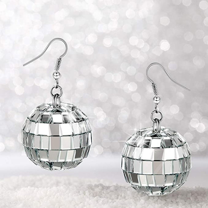 1 Pair Disco Spherical Earrings Retro 1970s European Style Mirror Balls for Women And Girls Fashionable And Chic Image 12