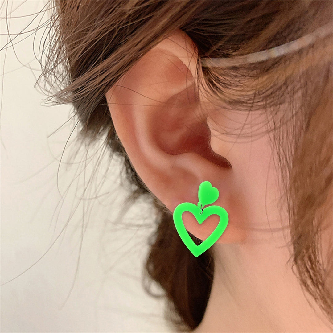 1 Pair Stud Earrings Lightweight Heart Acrylic Pendant Earrings Hypoallergenic Colorful Simple for Women Image 9
