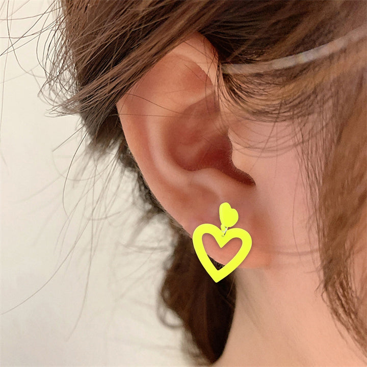 1 Pair Stud Earrings Lightweight Heart Acrylic Pendant Earrings Hypoallergenic Colorful Simple for Women Image 10
