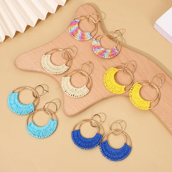 1 Pair Raffia Drop Hoop Accessories Perfect Gift Image 1