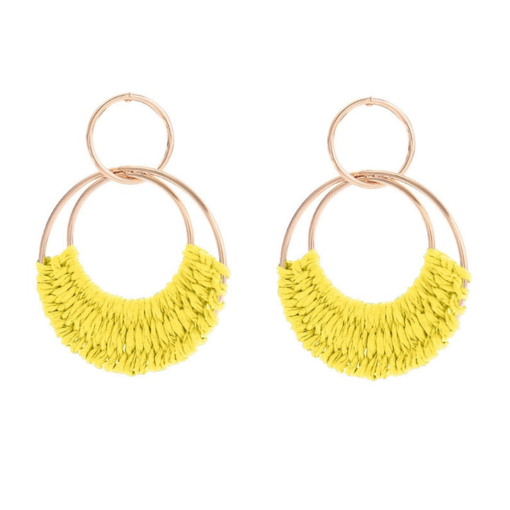 1 Pair Raffia Drop Hoop Accessories Perfect Gift Image 2