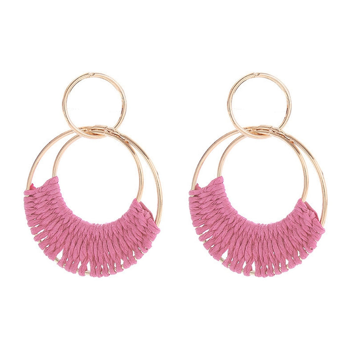 1 Pair Raffia Drop Hoop Accessories Perfect Gift Image 3