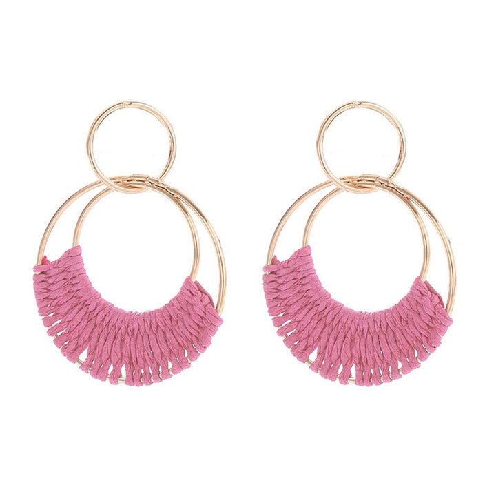 1 Pair Raffia Drop Hoop Accessories Perfect Gift Image 1