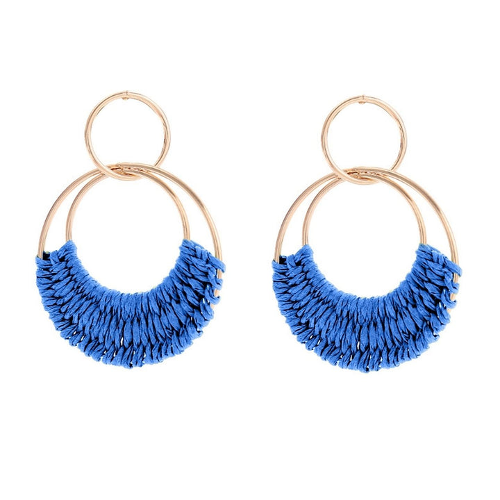 1 Pair Raffia Drop Hoop Accessories Perfect Gift Image 1