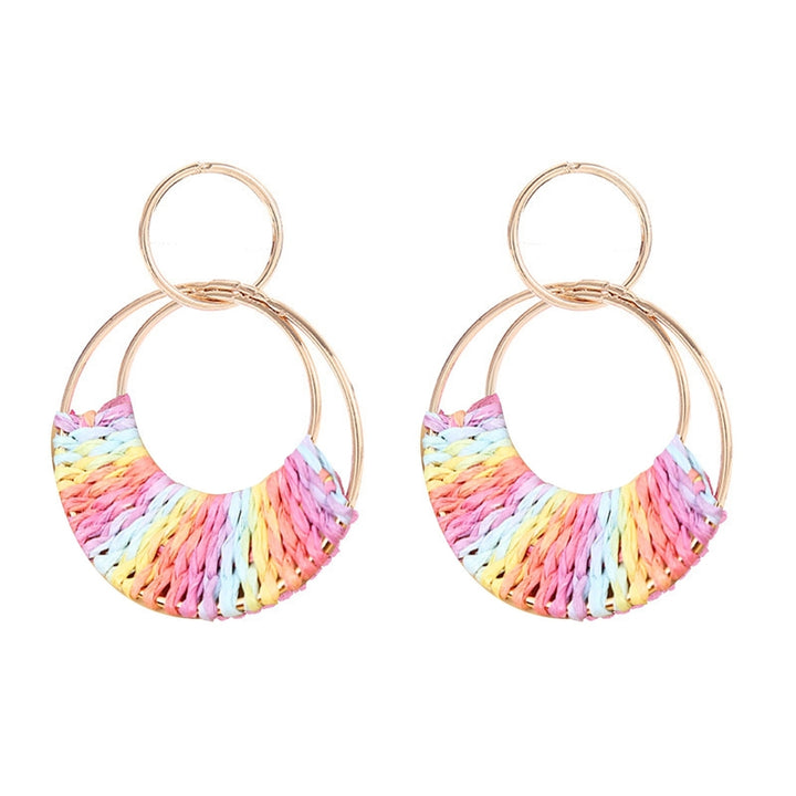 1 Pair Raffia Drop Hoop Accessories Perfect Gift Image 7