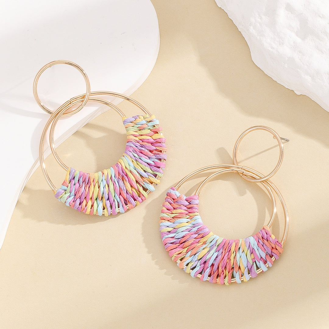 1 Pair Raffia Drop Hoop Accessories Perfect Gift Image 9