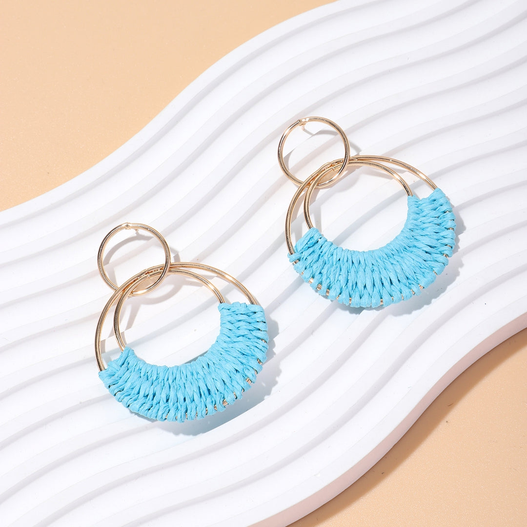 1 Pair Raffia Drop Hoop Accessories Perfect Gift Image 10