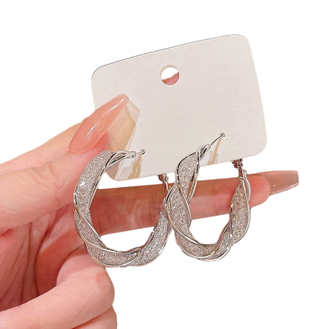 1 Pair Twisting Hoop Earrings Geometric Elegant Hypoallergenic Silver Color Golden Alloy Girls Earrings Fashion Image 2