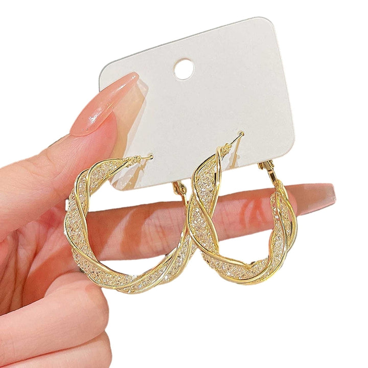 1 Pair Twisting Hoop Earrings Geometric Elegant Hypoallergenic Silver Color Golden Alloy Girls Earrings Fashion Image 3