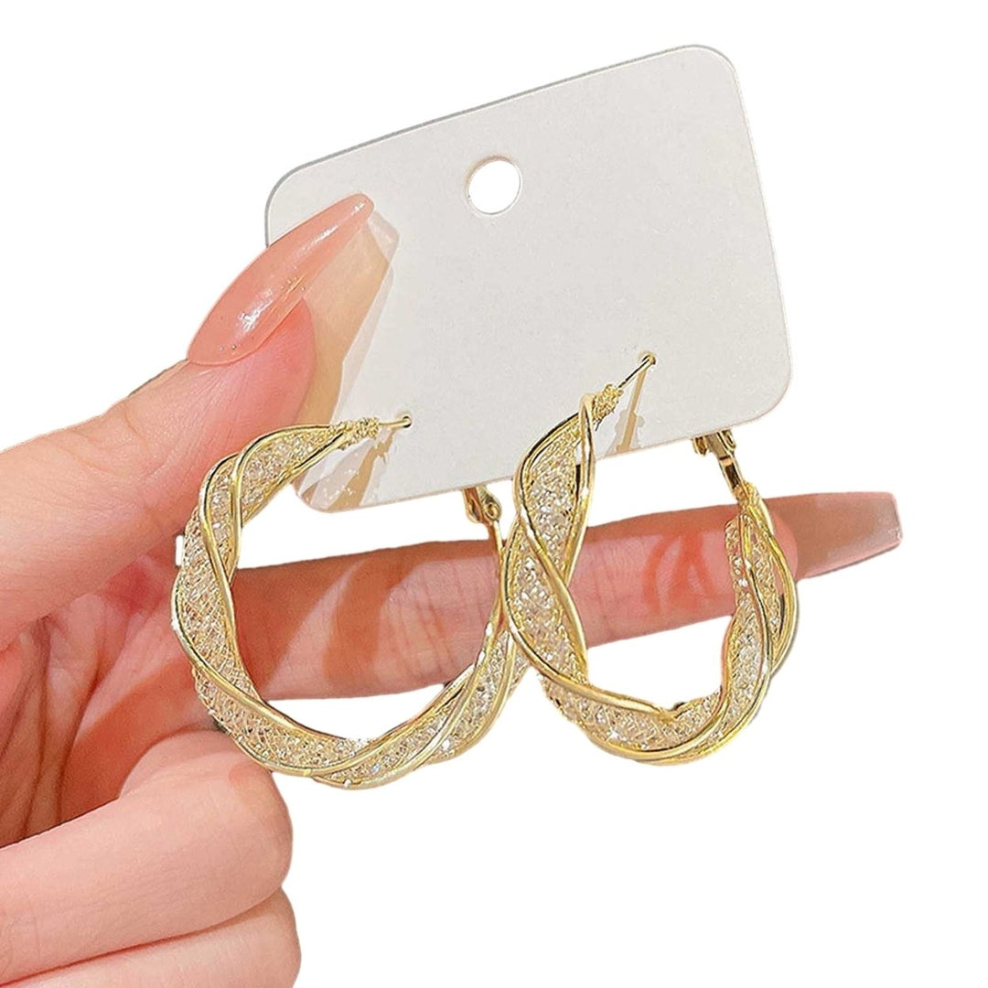 1 Pair Twisting Hoop Earrings Geometric Elegant Hypoallergenic Silver Color Golden Alloy Girls Earrings Fashion Image 1