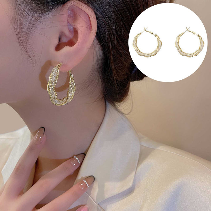 1 Pair Twisting Hoop Earrings Geometric Elegant Hypoallergenic Silver Color Golden Alloy Girls Earrings Fashion Image 4