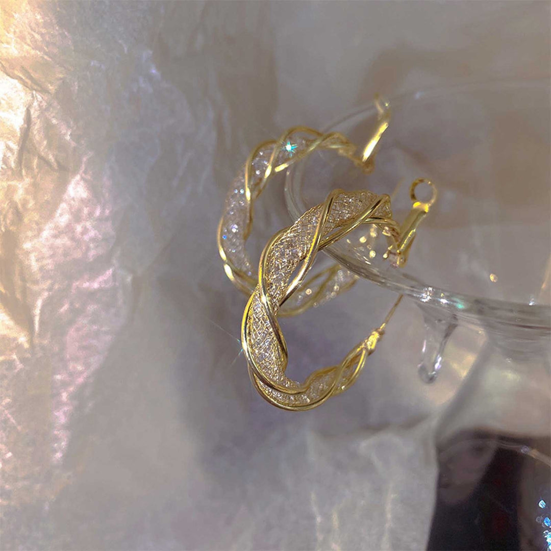 1 Pair Twisting Hoop Earrings Geometric Elegant Hypoallergenic Silver Color Golden Alloy Girls Earrings Fashion Image 9