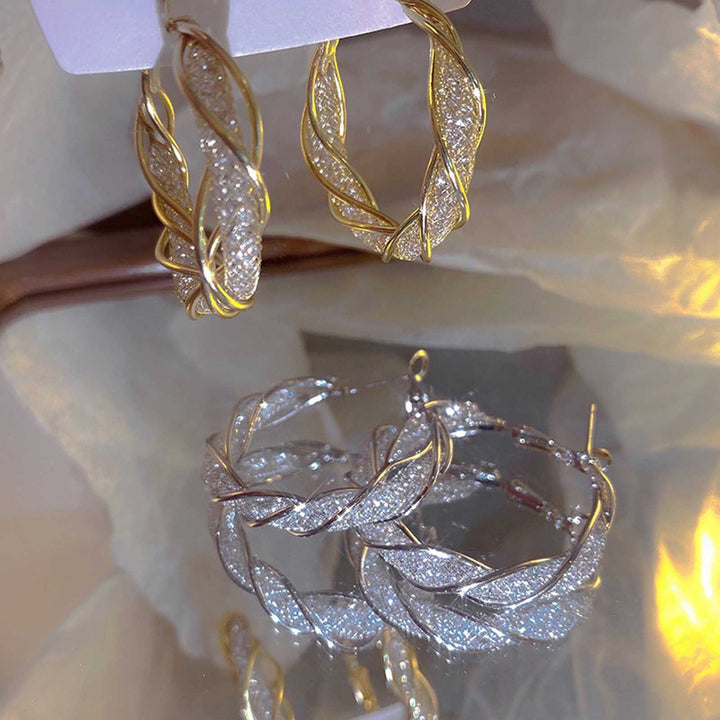 1 Pair Twisting Hoop Earrings Geometric Elegant Hypoallergenic Silver Color Golden Alloy Girls Earrings Fashion Image 11