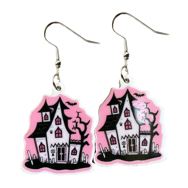 1 Pair Cute Halloween Ghost Pumpkin Skull Castle Bat Shape Acrylic Dangle Earrings Women Girls Funny Jewelry Image 1