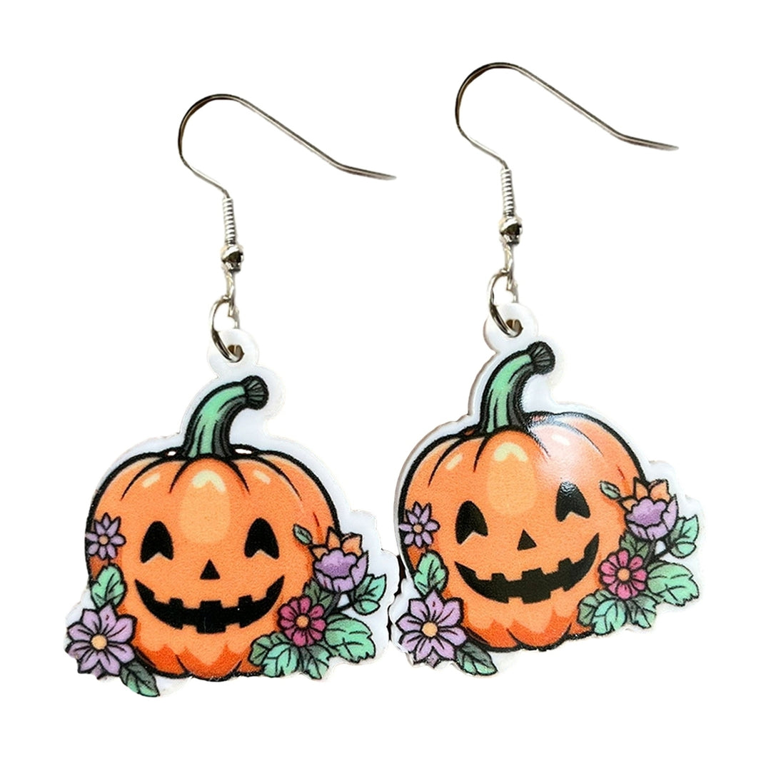 1 Pair Cute Halloween Ghost Pumpkin Skull Castle Bat Shape Acrylic Dangle Earrings Women Girls Funny Jewelry Image 7