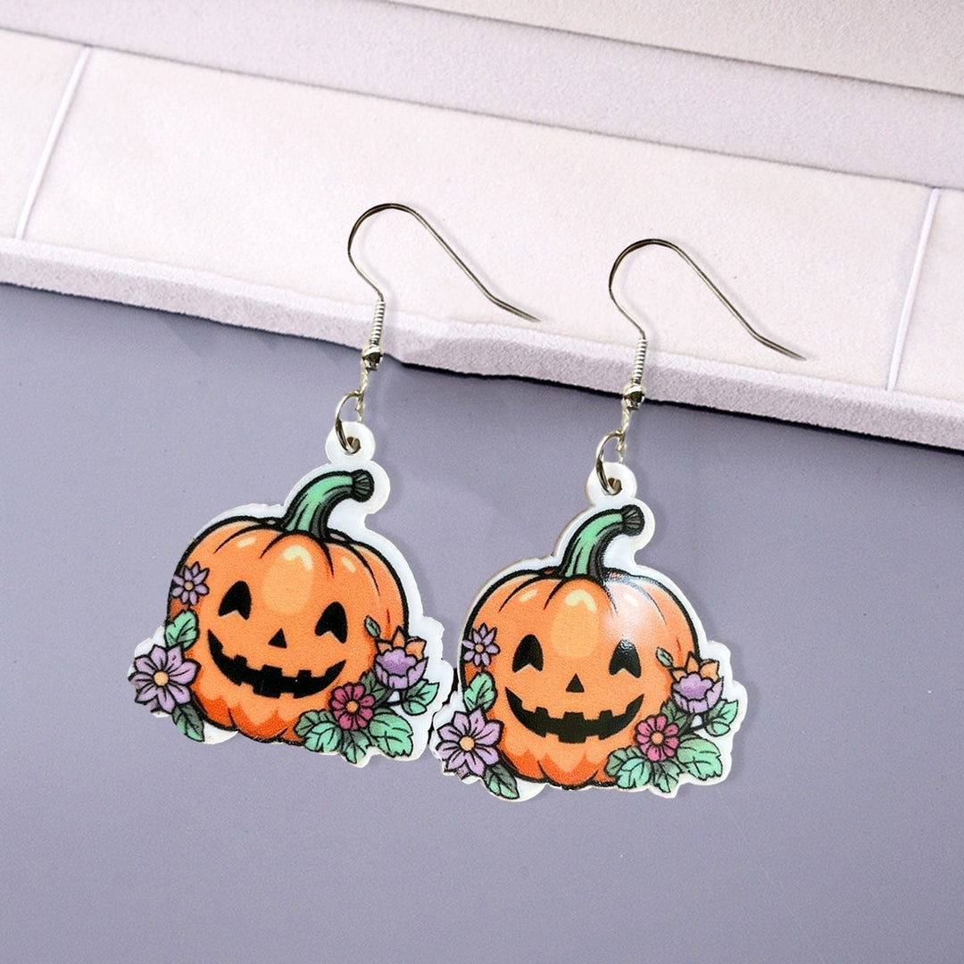 1 Pair Cute Halloween Ghost Pumpkin Skull Castle Bat Shape Acrylic Dangle Earrings Women Girls Funny Jewelry Image 9