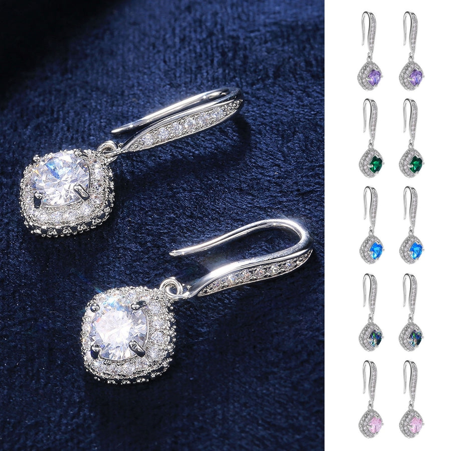 1 Pair Elegant Women Drop Earrings Cubic Zirconia Shining Rhinestones Dangle Hook Earrings Birthday Jewelry Party Gift Image 1