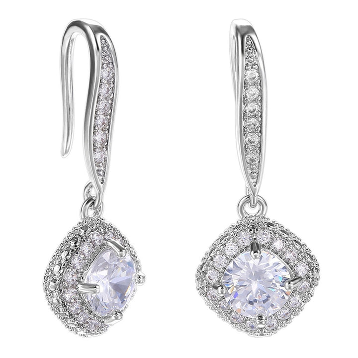 1 Pair Elegant Women Drop Earrings Cubic Zirconia Shining Rhinestones Dangle Hook Earrings Birthday Jewelry Party Gift Image 2