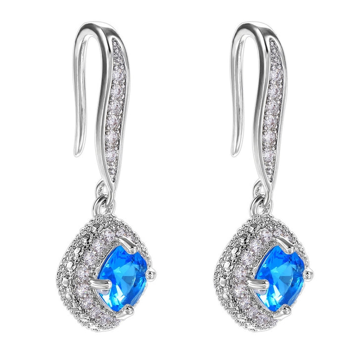 1 Pair Elegant Women Drop Earrings Cubic Zirconia Shining Rhinestones Dangle Hook Earrings Birthday Jewelry Party Gift Image 4