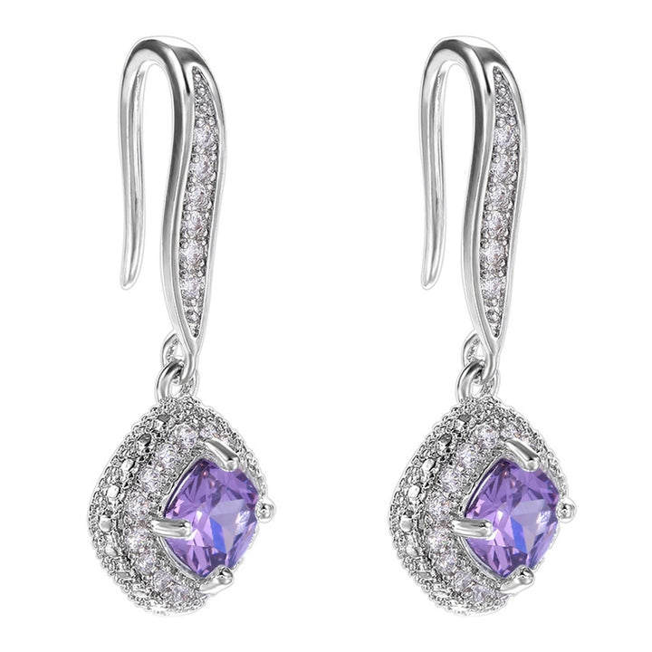 1 Pair Elegant Women Drop Earrings Cubic Zirconia Shining Rhinestones Dangle Hook Earrings Birthday Jewelry Party Gift Image 4