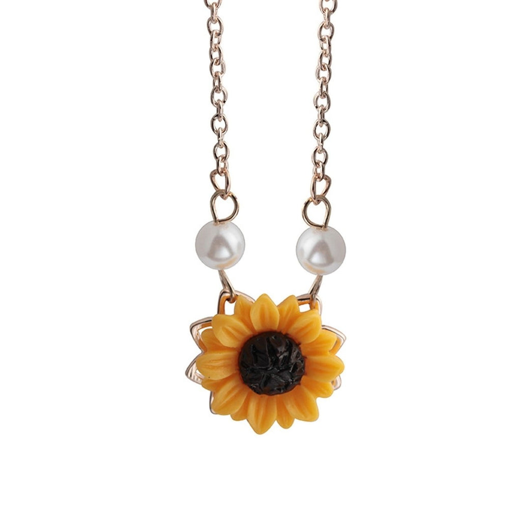 Women Necklace Faux Pearl Sunflower Pendant Exquisite Lightweight Stainless Neck Decoration Jewelry Holdiay Gift Lady Image 2