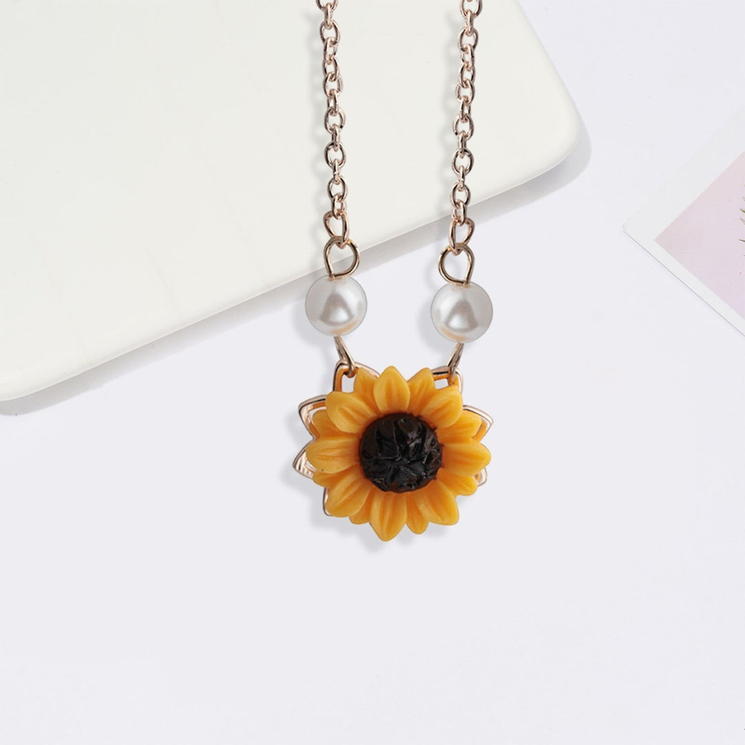 Women Necklace Faux Pearl Sunflower Pendant Exquisite Lightweight Stainless Neck Decoration Jewelry Holdiay Gift Lady Image 6