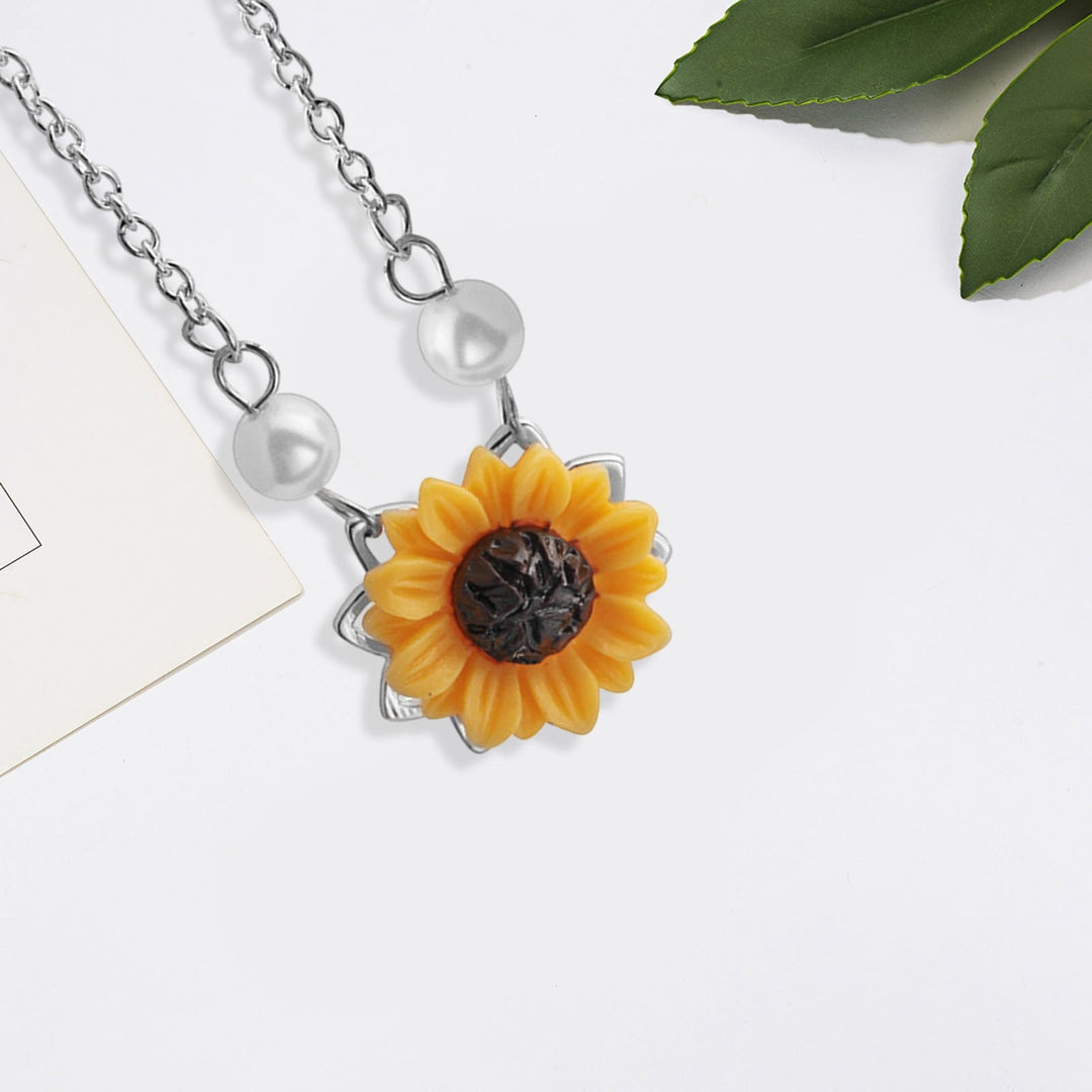 Women Necklace Faux Pearl Sunflower Pendant Exquisite Lightweight Stainless Neck Decoration Jewelry Holdiay Gift Lady Image 7