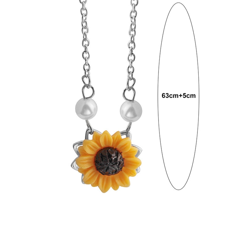 Women Necklace Faux Pearl Sunflower Pendant Exquisite Lightweight Stainless Neck Decoration Jewelry Holdiay Gift Lady Image 8