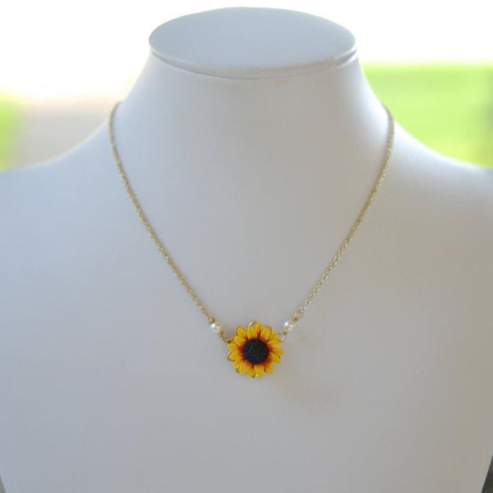 Women Necklace Faux Pearl Sunflower Pendant Exquisite Lightweight Stainless Neck Decoration Jewelry Holdiay Gift Lady Image 10