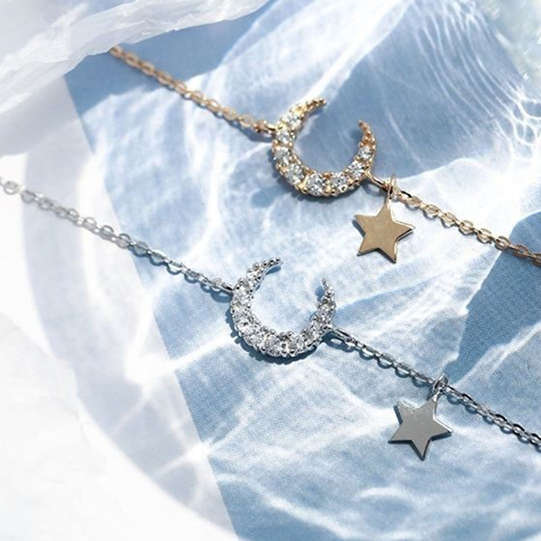 Women Bracelet Adjustable All-match Love Rhinestone Moon Pendant Lady Bangle School Image 1