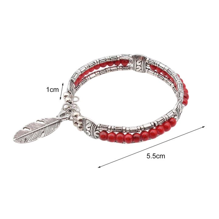 Women Bracelet Feather Shape Alloy Faux Turquoise Three-layers Women Bangles for Gift Image 10