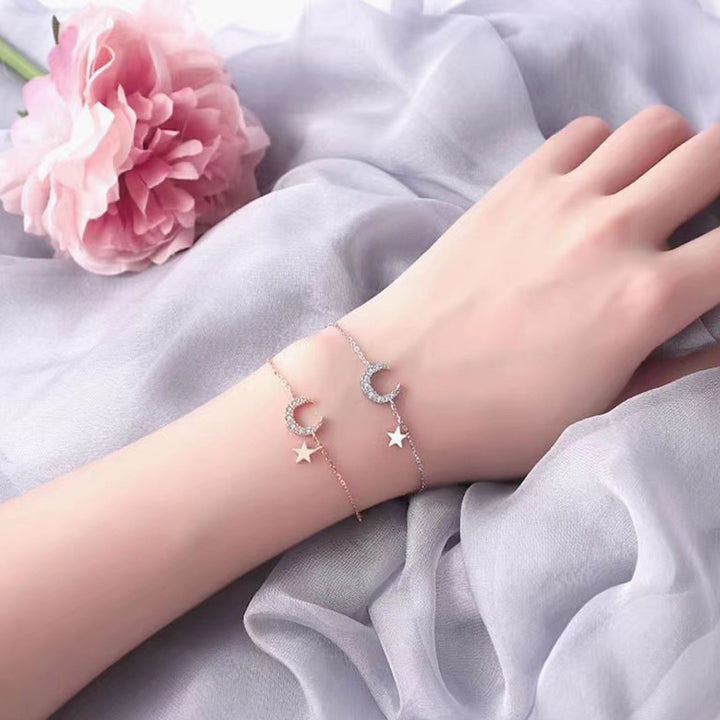 Women Bracelet Adjustable All-match Love Rhinestone Moon Pendant Lady Bangle School Image 8