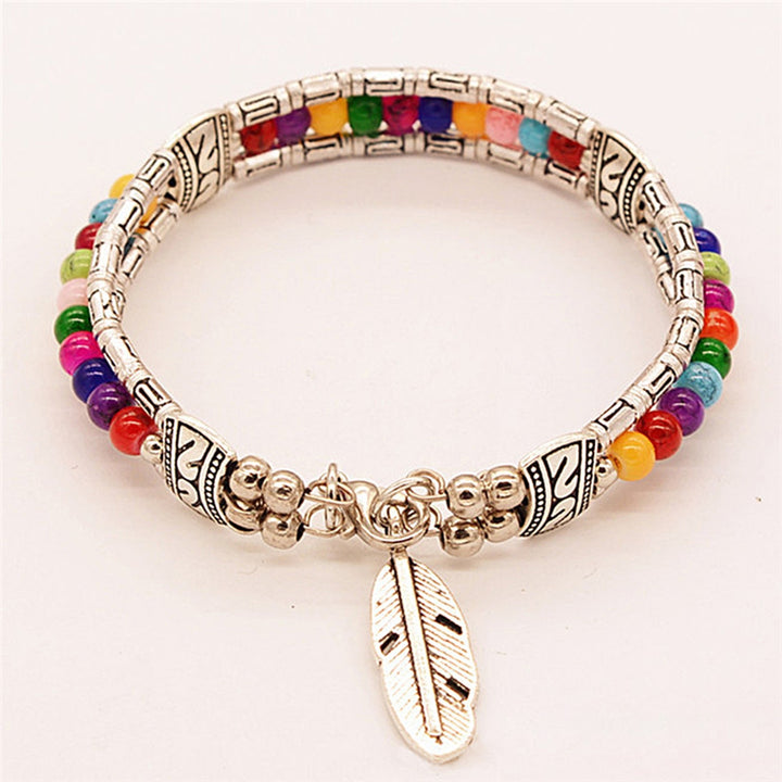 Women Bracelet Feather Shape Alloy Faux Turquoise Three-layers Women Bangles for Gift Image 11