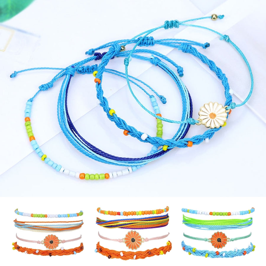 4Pcs Women Bracelets Bohemian Style Waterproof Alloy Hand-woven Bracelet Braided Bangle with Pendant Set Birthday Gifts Image 1