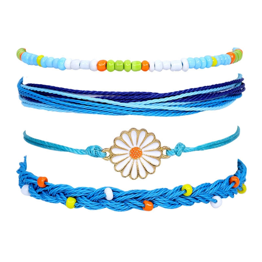 4Pcs Women Bracelets Bohemian Style Waterproof Alloy Hand-woven Bracelet Braided Bangle with Pendant Set Birthday Gifts Image 2