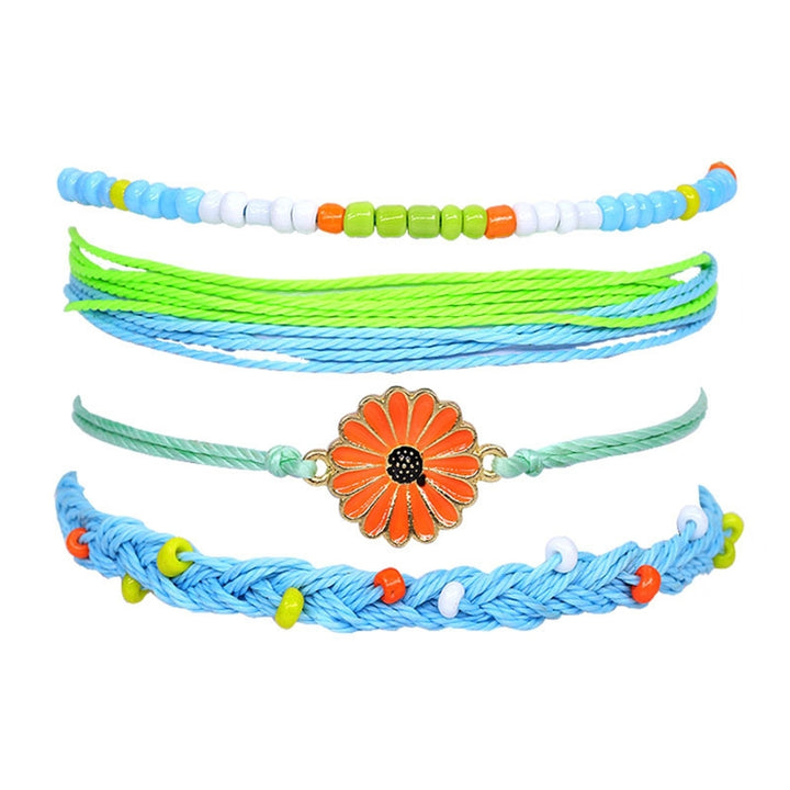 4Pcs Women Bracelets Bohemian Style Waterproof Alloy Hand-woven Bracelet Braided Bangle with Pendant Set Birthday Gifts Image 3