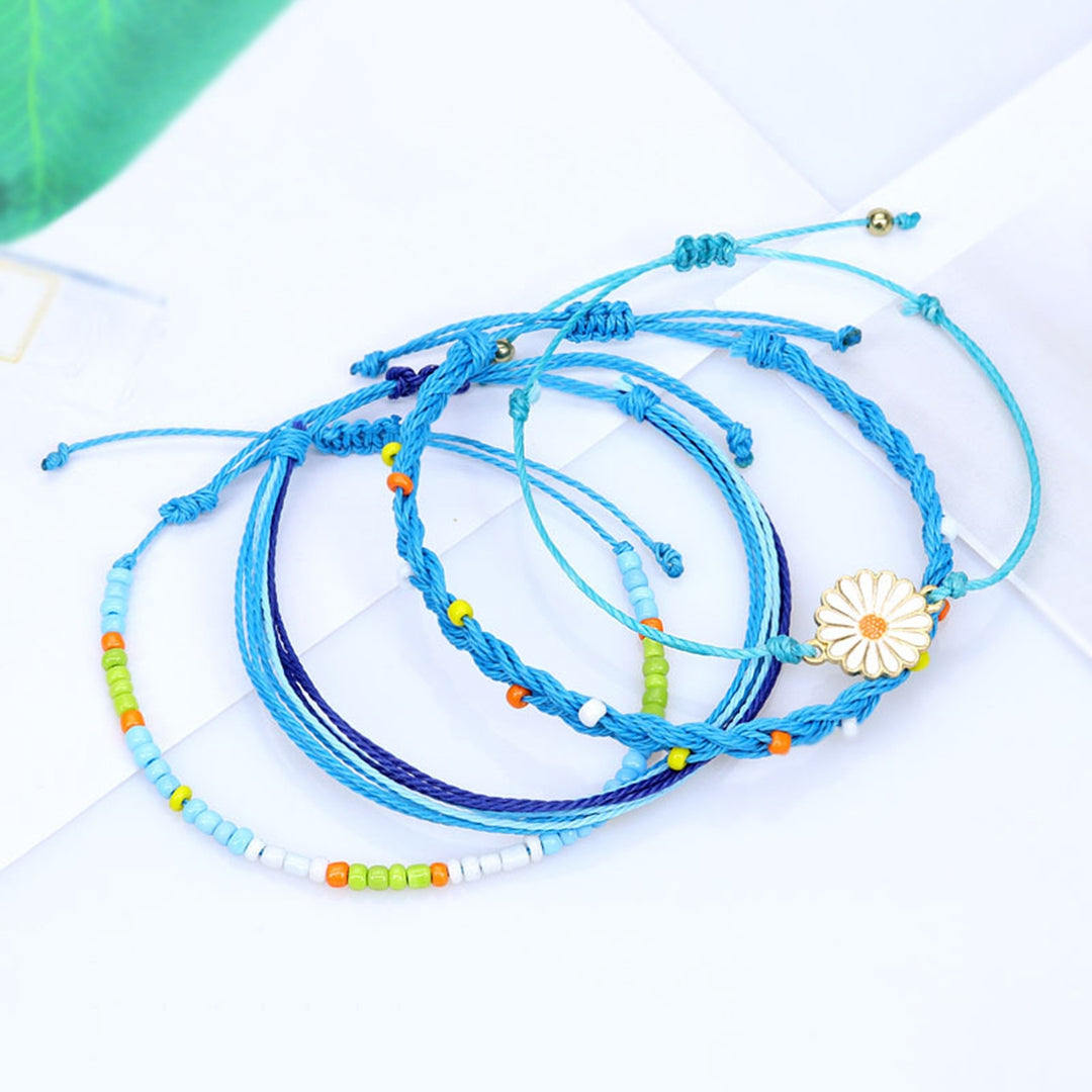 4Pcs Women Bracelets Bohemian Style Waterproof Alloy Hand-woven Bracelet Braided Bangle with Pendant Set Birthday Gifts Image 6