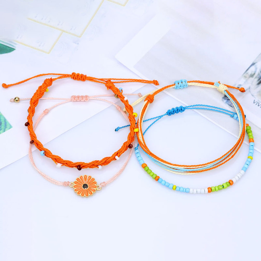 4Pcs Women Bracelets Bohemian Style Waterproof Alloy Hand-woven Bracelet Braided Bangle with Pendant Set Birthday Gifts Image 9