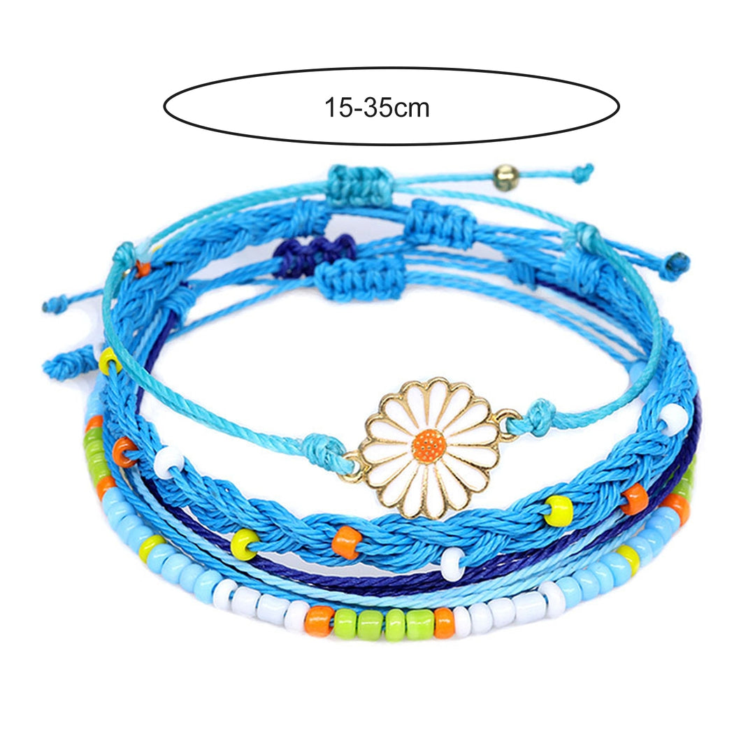 4Pcs Women Bracelets Bohemian Style Waterproof Alloy Hand-woven Bracelet Braided Bangle with Pendant Set Birthday Gifts Image 10