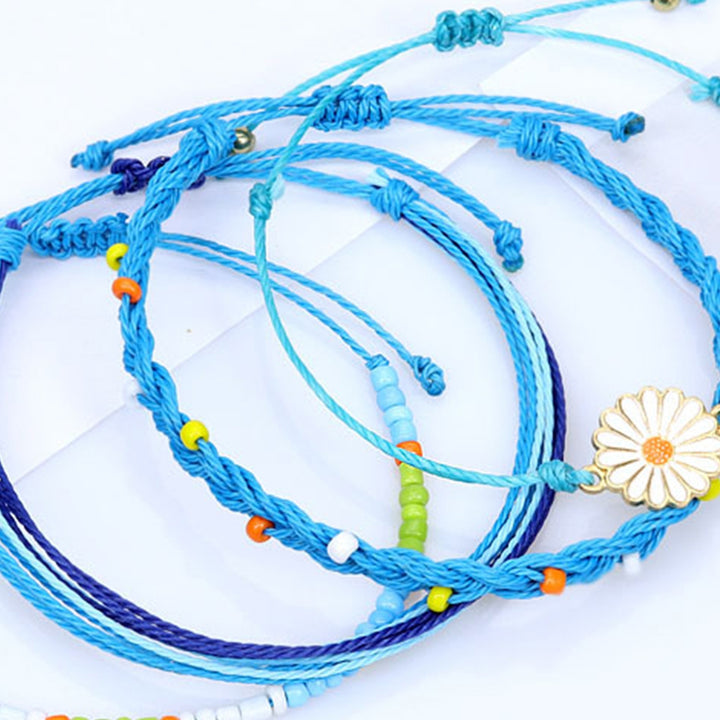 4Pcs Women Bracelets Bohemian Style Waterproof Alloy Hand-woven Bracelet Braided Bangle with Pendant Set Birthday Gifts Image 11