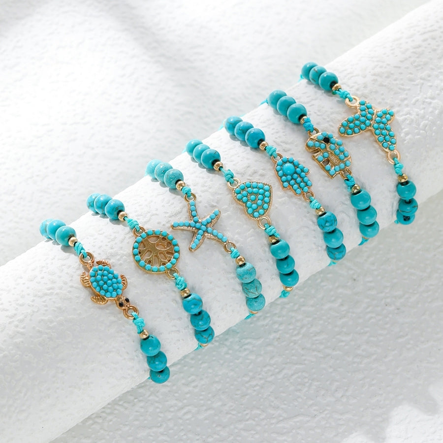 Women Bracelet Heart Beaded Jewelry Faux Turquoise Bright Color Bracelet for Party Image 1