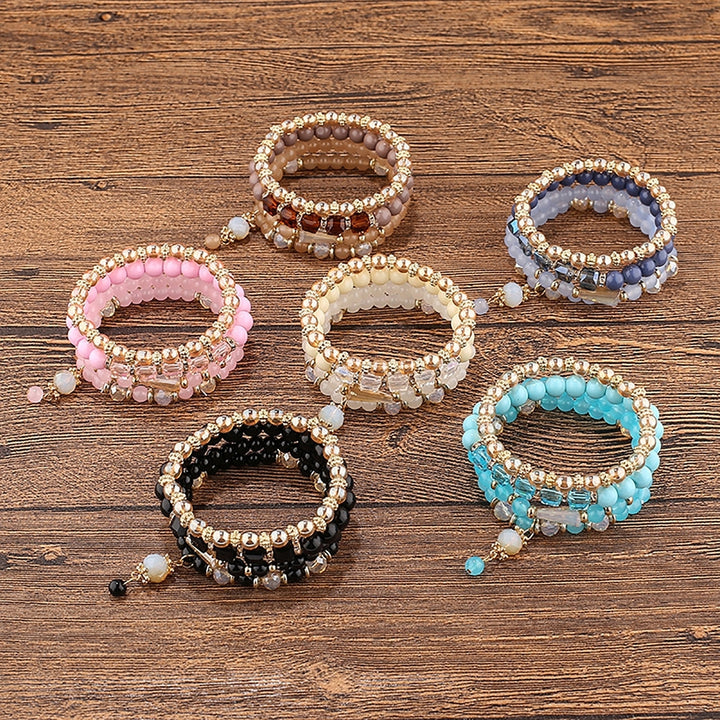 4Pcs Women Bracelets Multilayer Faux Glaze Jewelry Elasticity Tassel Bangles for Beach Image 1