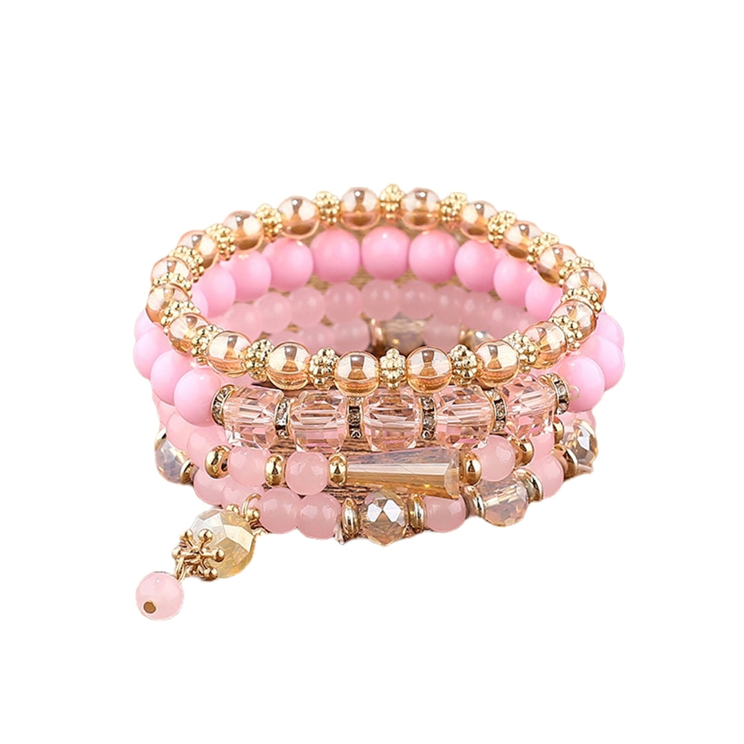 4Pcs Women Bracelets Multilayer Faux Glaze Jewelry Elasticity Tassel Bangles for Beach Image 4