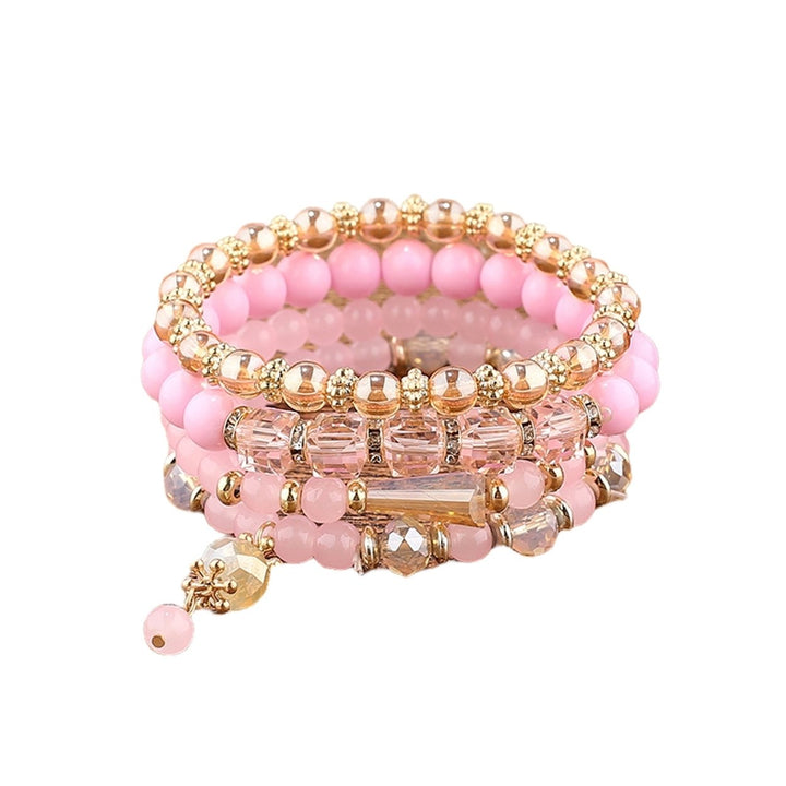 4Pcs Women Bracelets Multilayer Faux Glaze Jewelry Elasticity Tassel Bangles for Beach Image 1