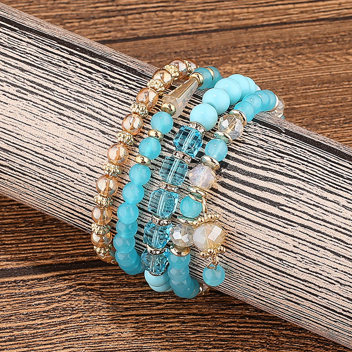 4Pcs Women Bracelets Multilayer Faux Glaze Jewelry Elasticity Tassel Bangles for Beach Image 9